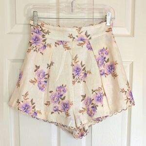 NWOT Zimmermann Cream and Lavender Floral High Waist Embellished Shorts Sz 1